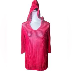Sundry red sweater hooded loose knit pull over cotton tunic XL Anthropologie